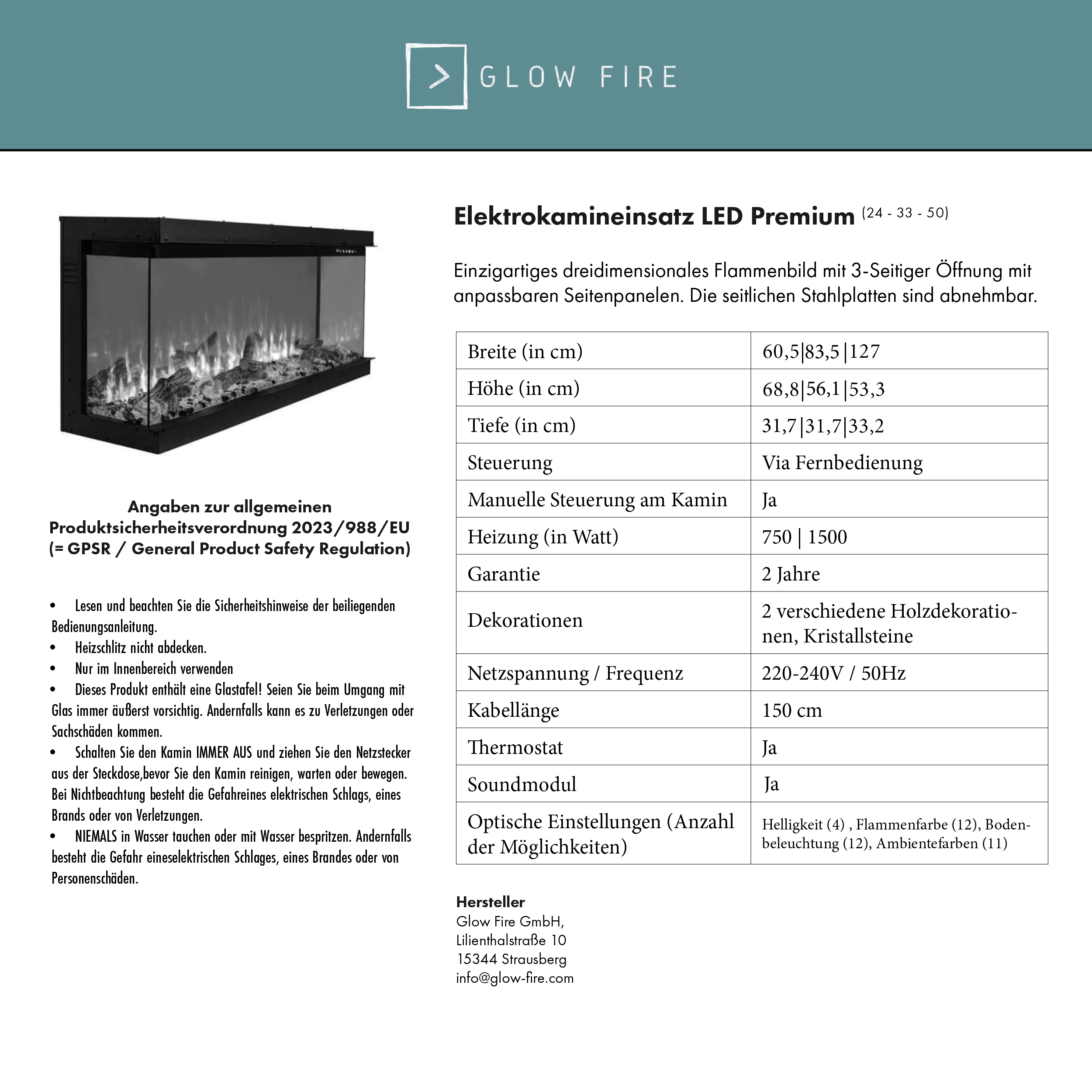 Glow Fire PR15 Elektrokamin E-Motion 3D