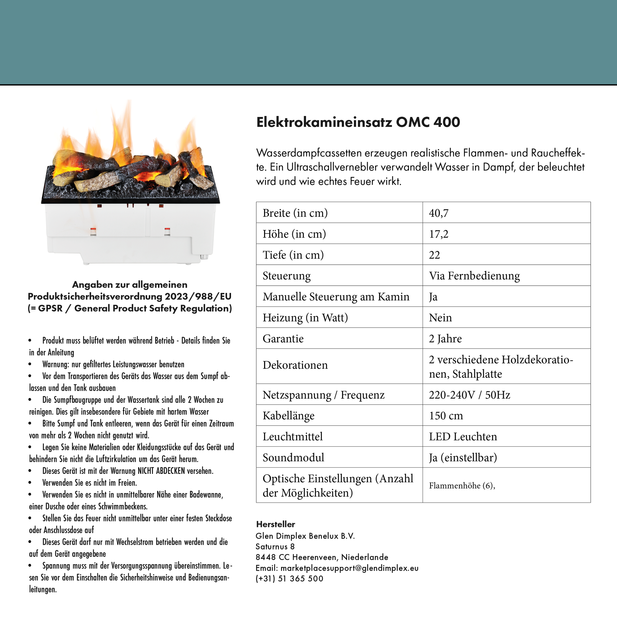 Cheminée électrique multicolore Glow Fire Böll