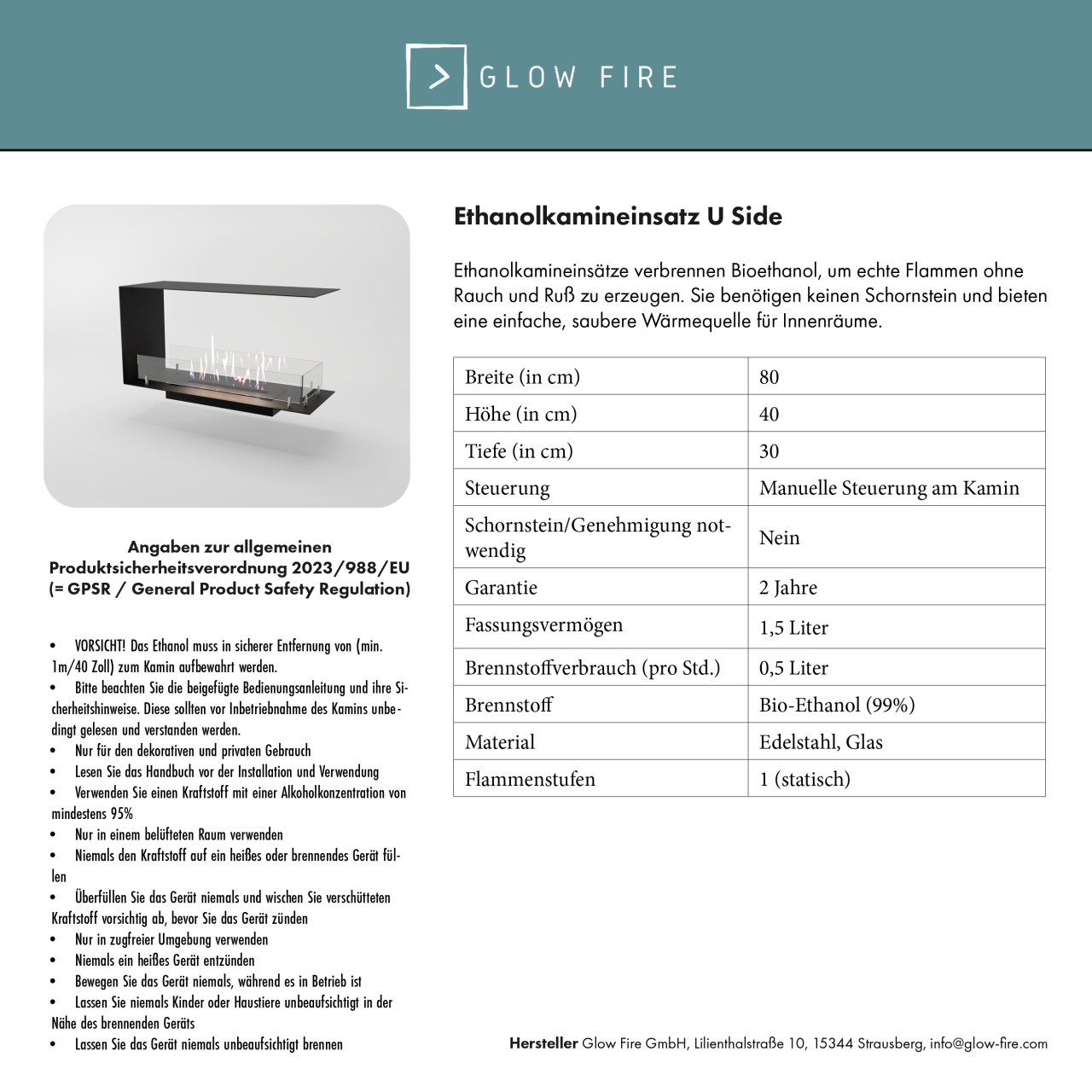 Glow Fire Orkland Wall Ethanol Kamin Weiß