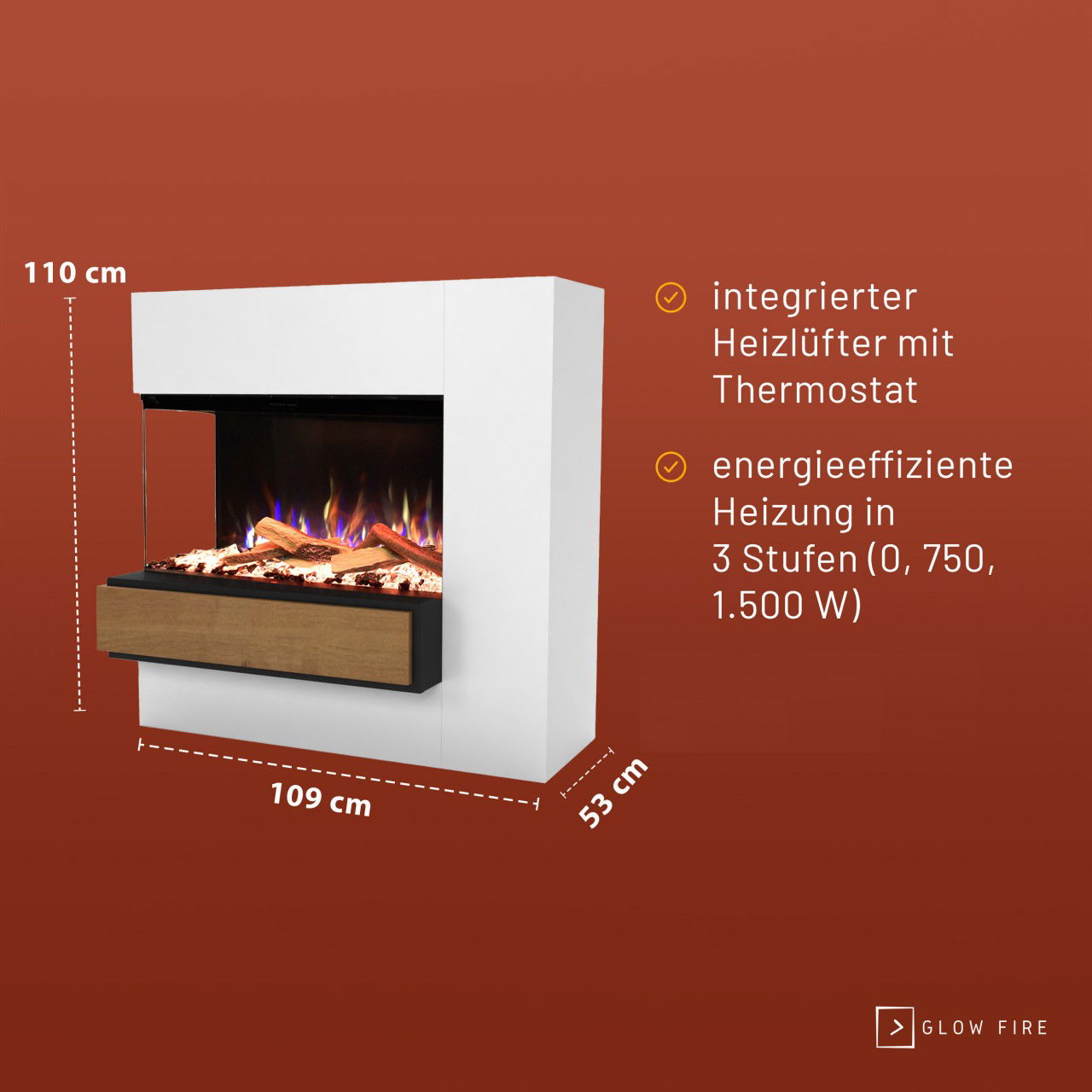 Glow Fire Einstein Hoch Linksoffen Weiß Elektrokamin