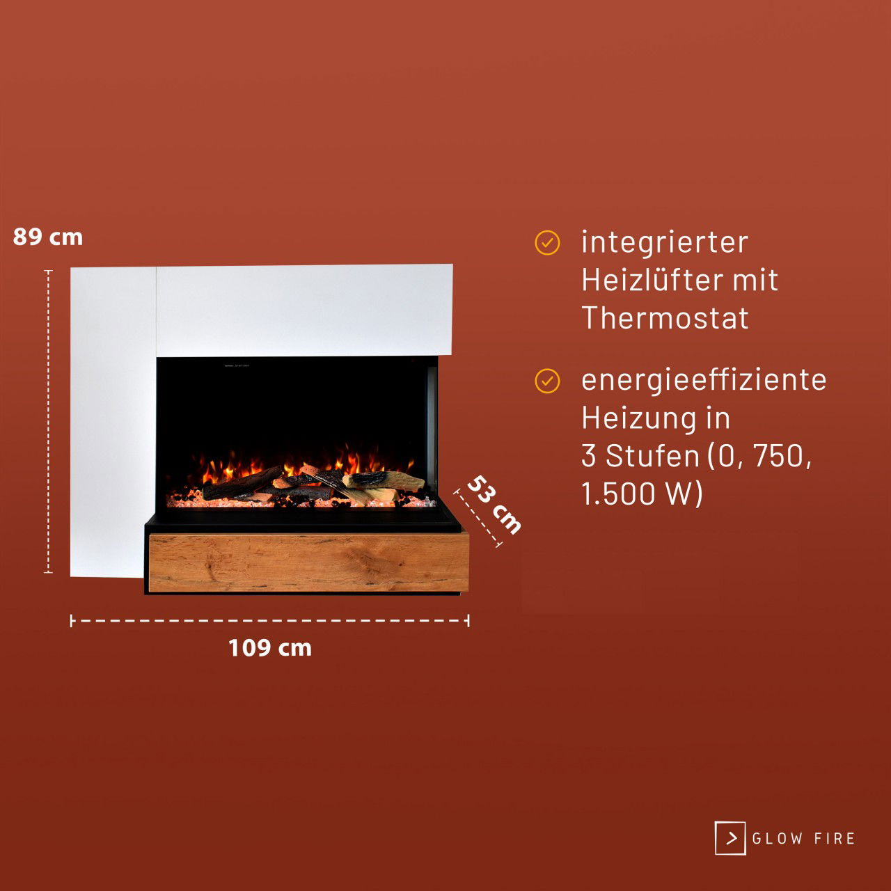 Glow Fire Einstein Weiß Rechtsoffen Elektrokamin