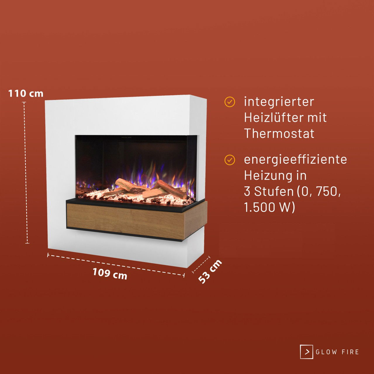 Glow Fire Einstein Hoch Rechtsoffen Weiß Elektrokamin