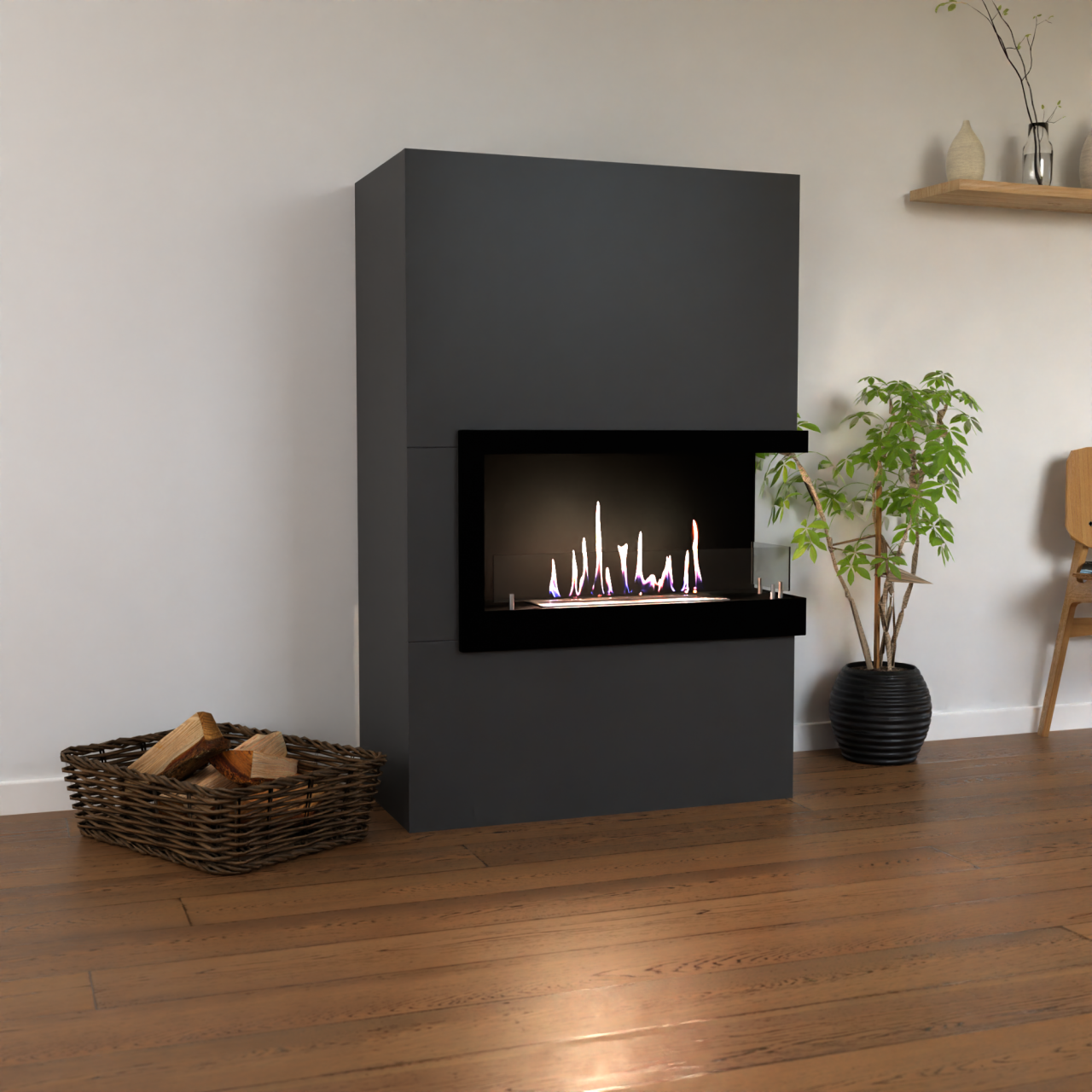 Glow Fire Halden Right Ethanol Fireplace - Gray tone