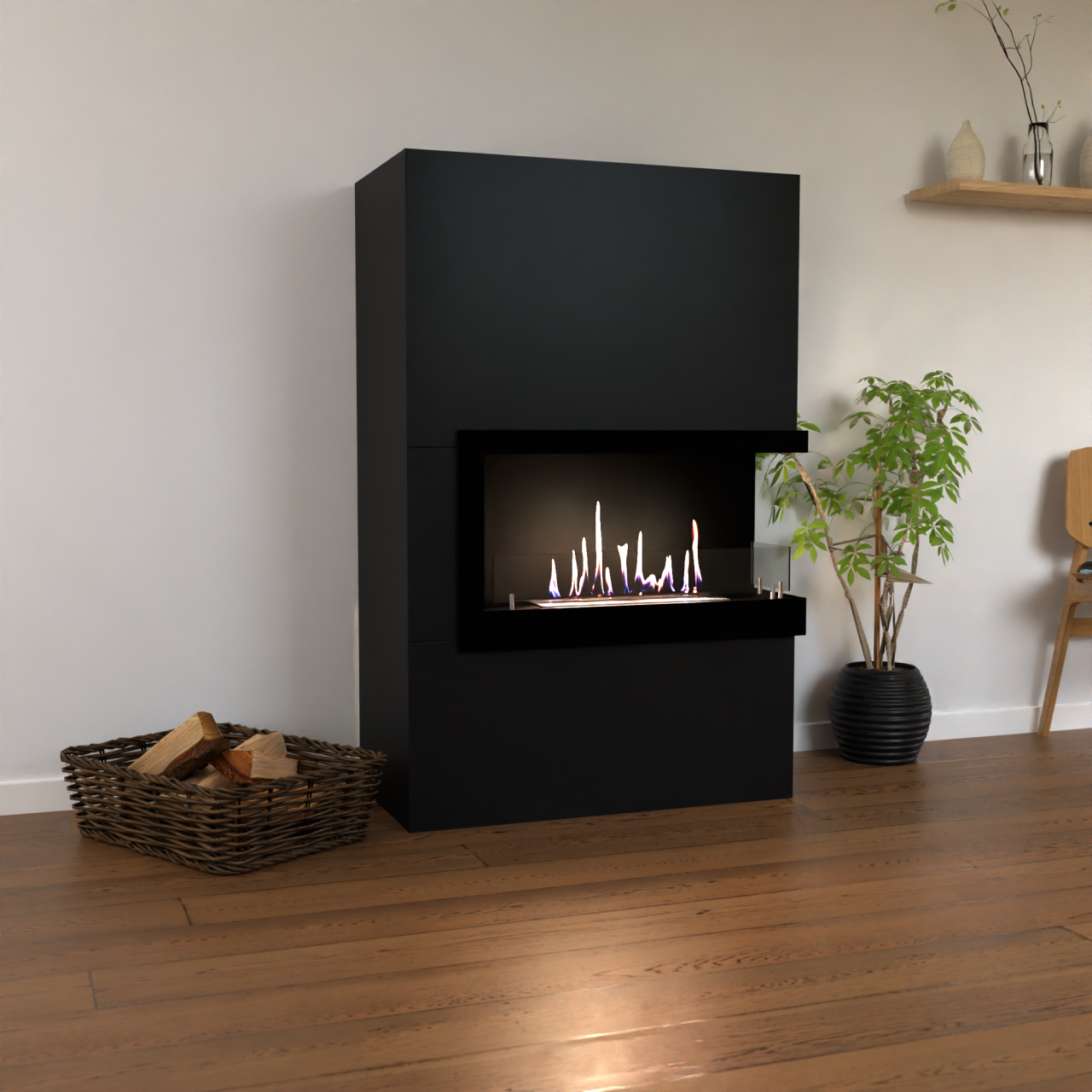 Glow Fire Halden Right Ethanol Fireplace - Black