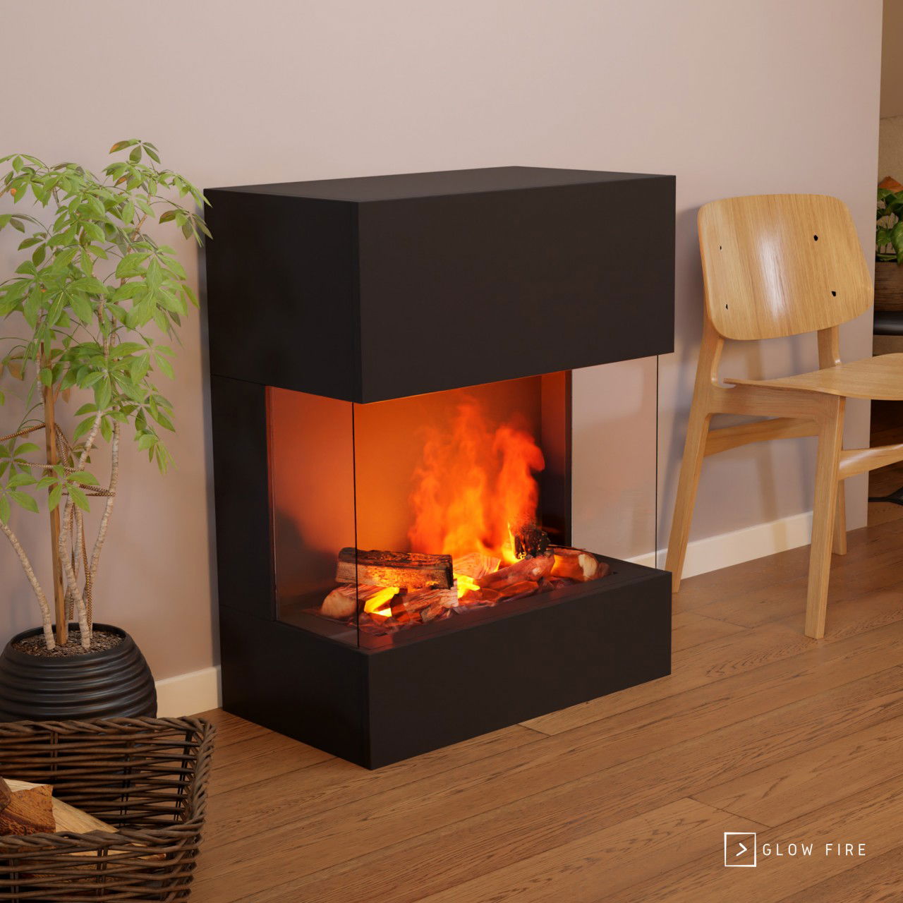 Glow Fire Kästner Elektrokamin OMC 600 mit Deluxe Echtholzdekoration
