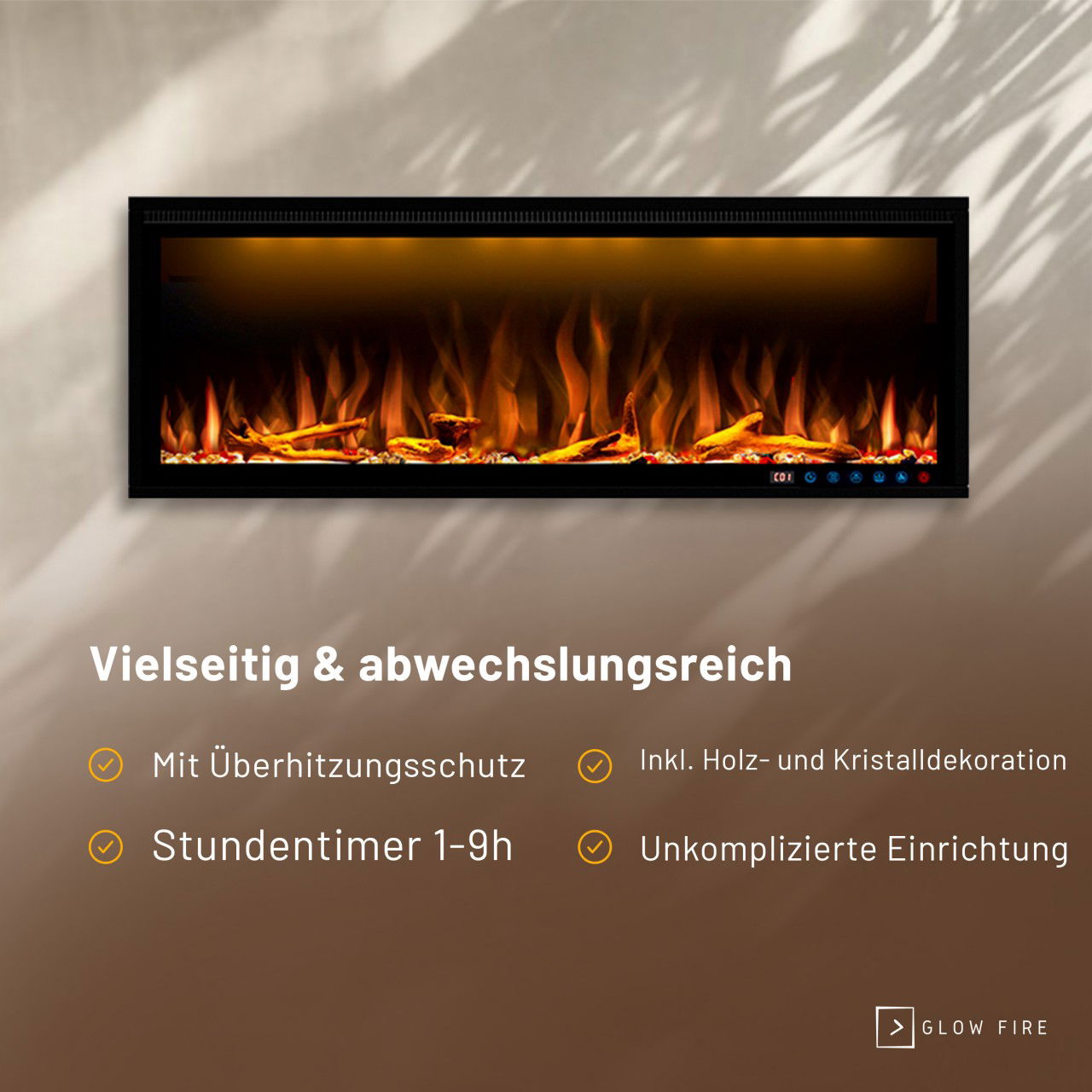 Glow Fire Smart Wall 50 Schwarz Elektrokamin 