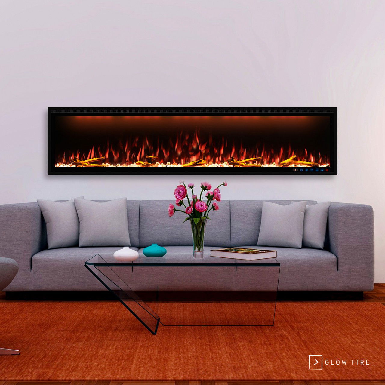 Glow Fire Smart Wall 74 Schwarz Elektrokamin 