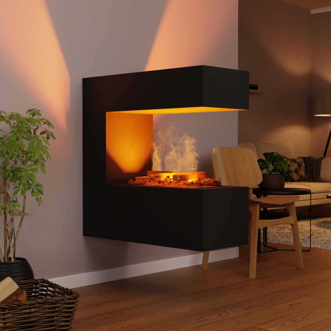 Glow Fire Schiller Hängekamin Schwarz Elektrokamin mit Wasserdampf