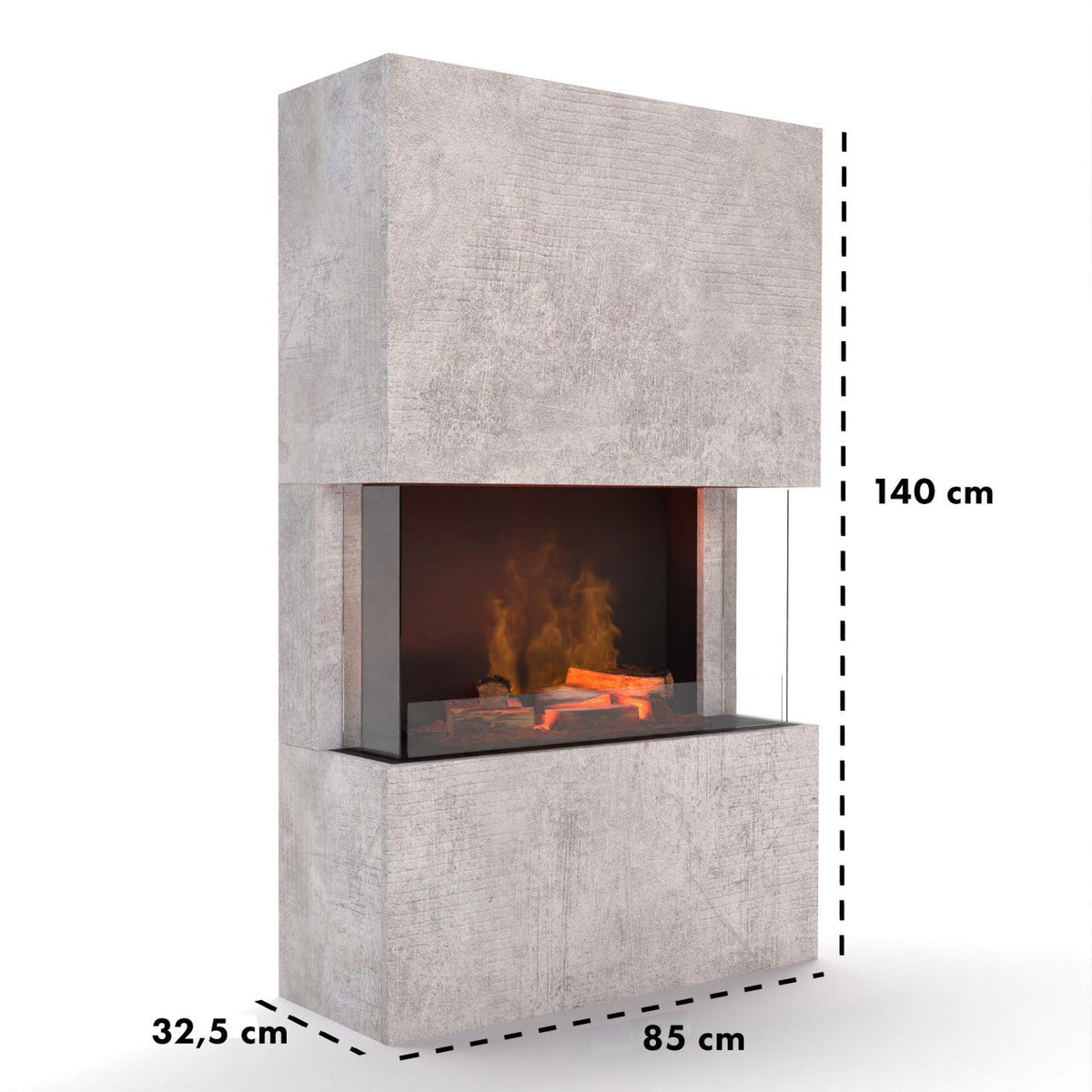 Glow Fire Tucholsky 3-sided Beton Elektrokamin mit Wasserdampf