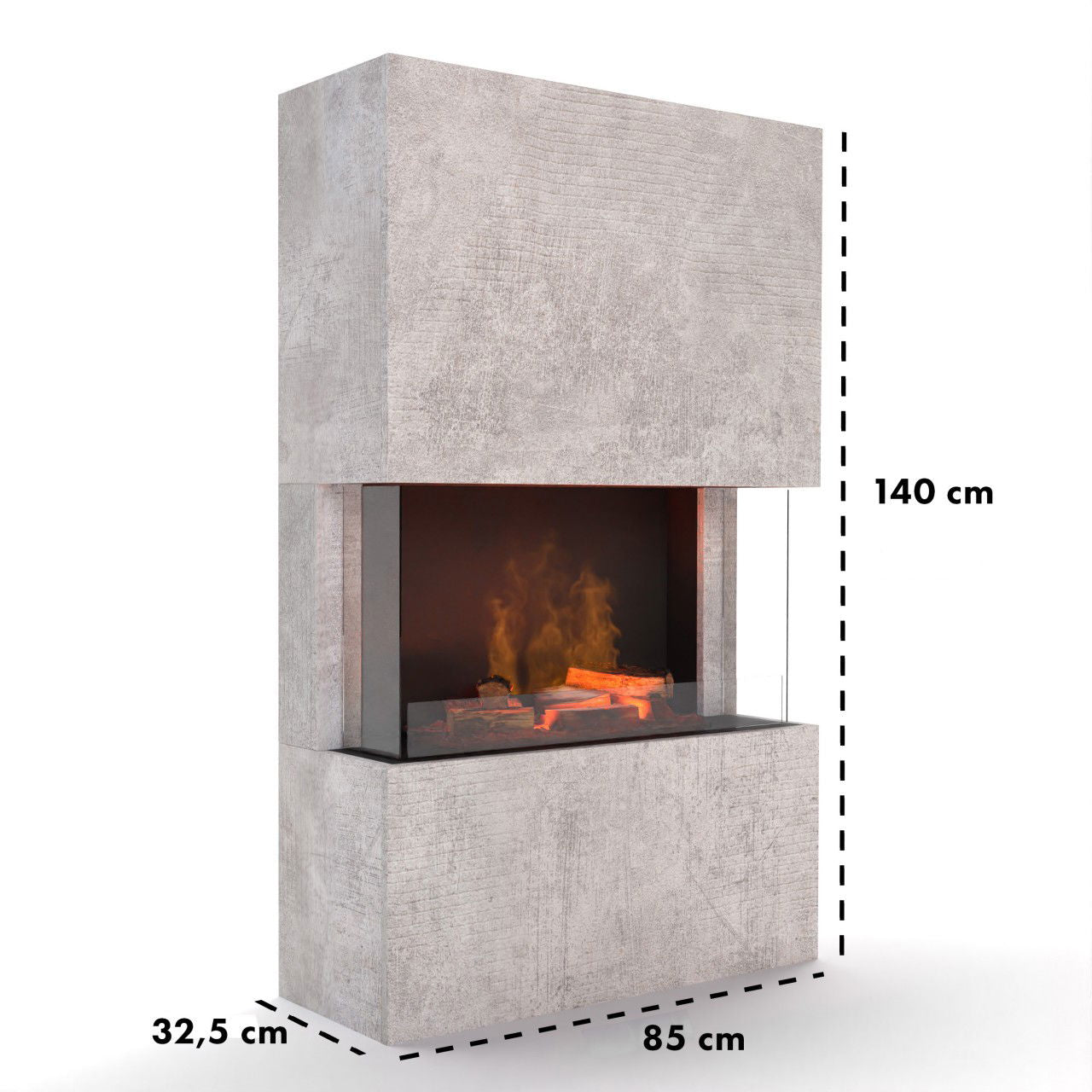 Glow Fire Tucholsky 3-sided Beton Elektrokamin mit Wasserdampf