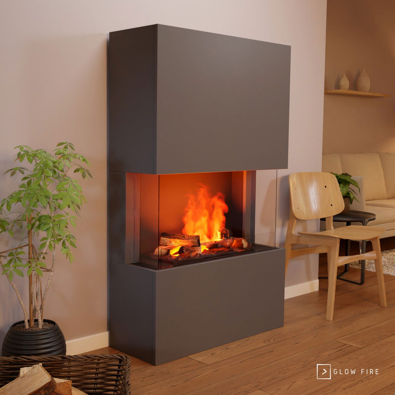 Glow Fire Tucholsky 3-sided Grau Elektrokamin mit Wasserdampf