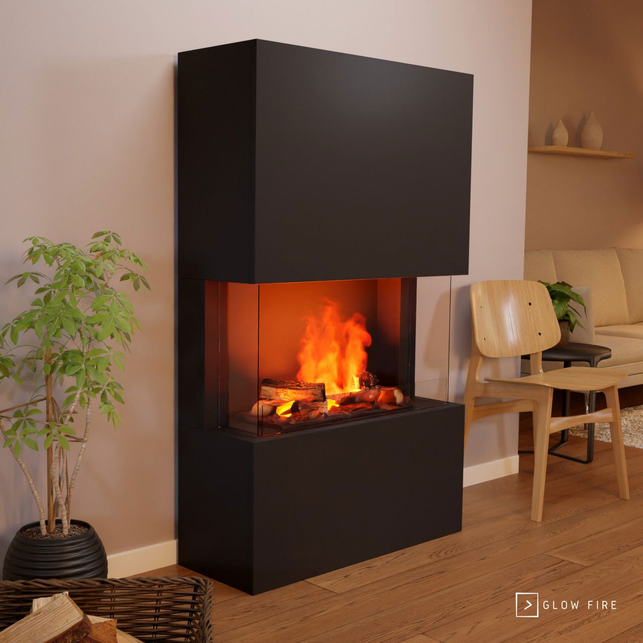 Glow Fire Tucholsky 3-sided Schwarz Elektrokamin mit Wasserdampf