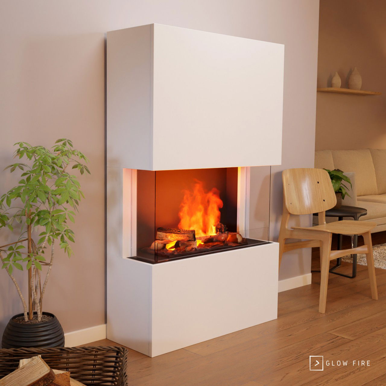 Glow Fire Tucholsky 3-sided Weiß Elektrokamin mit Wasserdampf