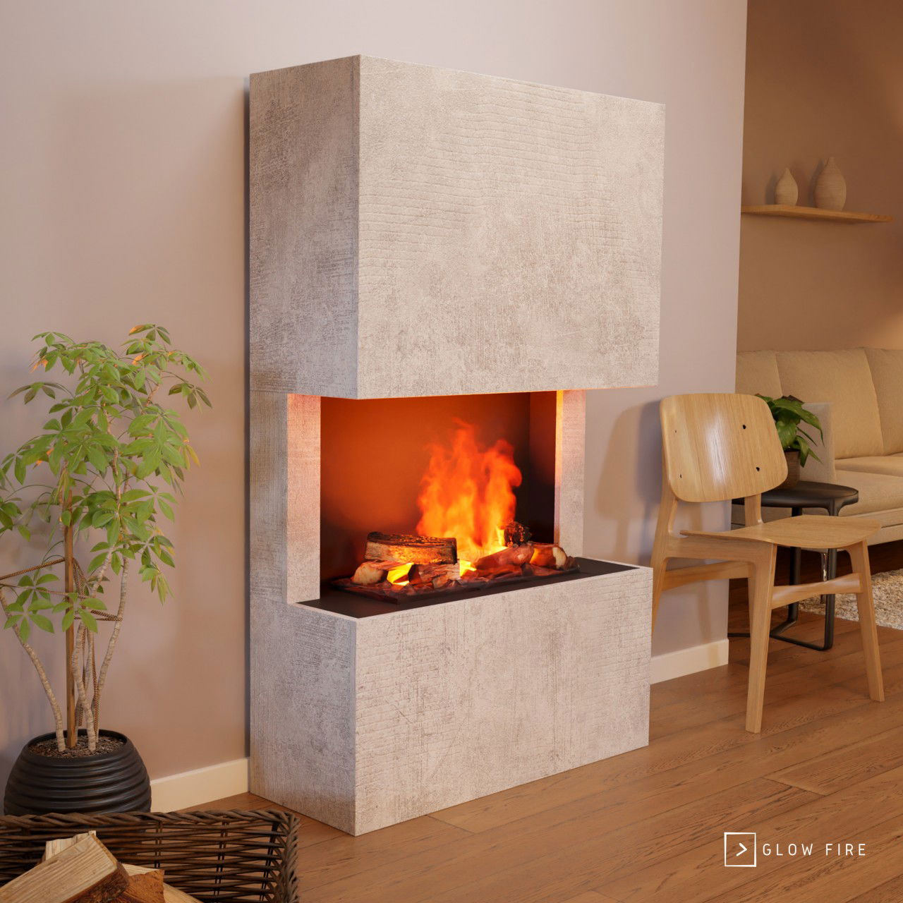 Glow Fire Tucholsky 3-sided Beton Elektrokamin mit Wasserdampf