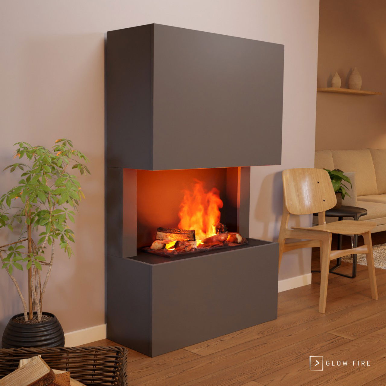 Glow Fire Tucholsky 3-sided Grau Elektrokamin mit Wasserdampf