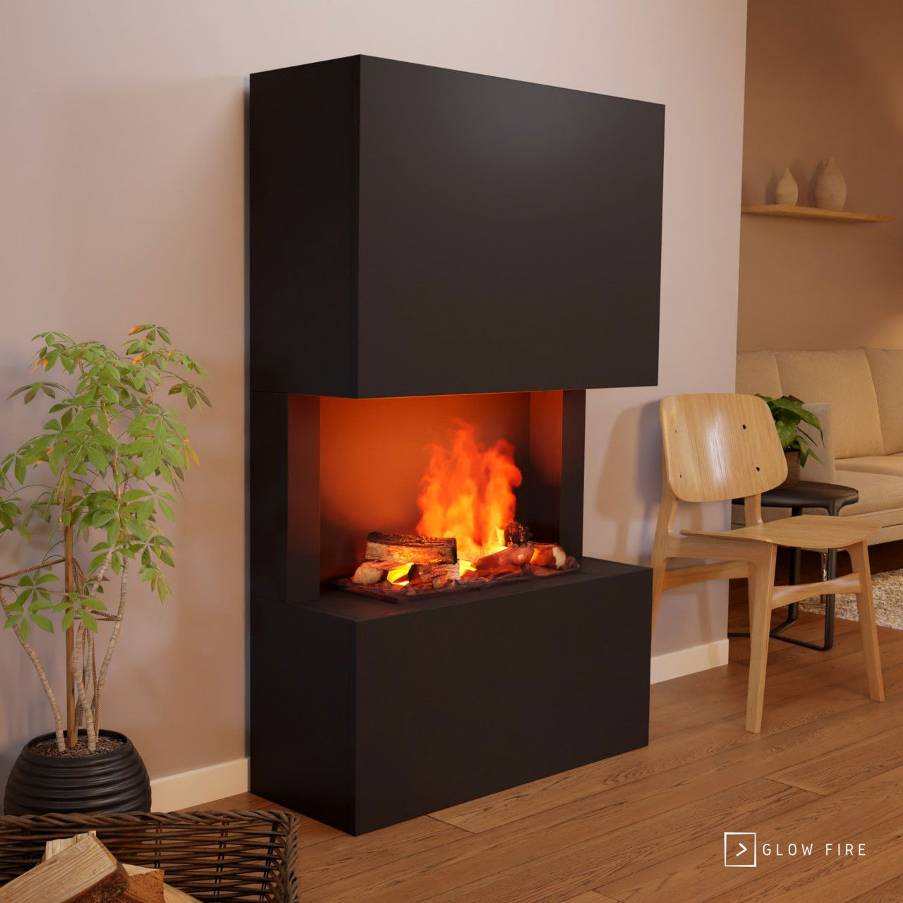 Glow Fire Tucholsky 3-sided Schwarz Elektrokamin mit Wasserdampf