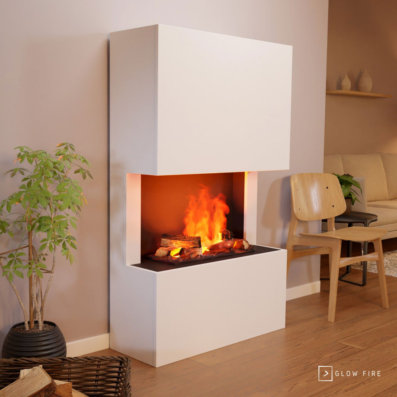 Glow Fire Tucholsky 3-sided Beton Elektrokamin mit Wasserdampf