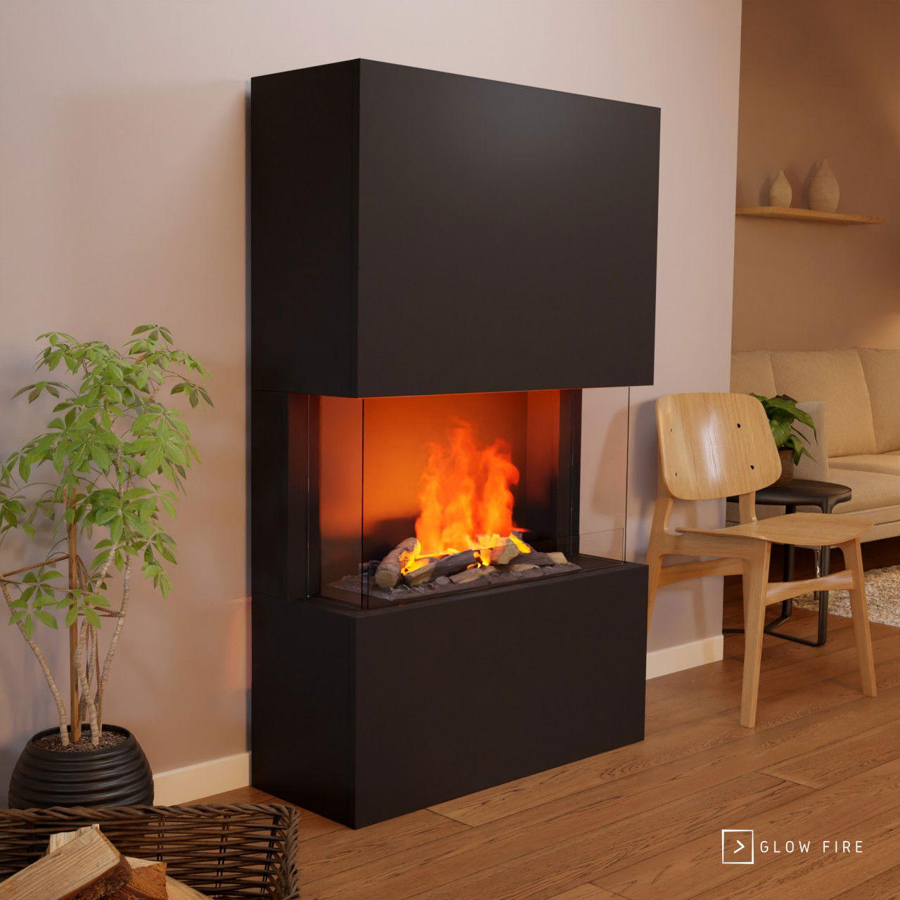 Glow Fire Tucholsky 3-sided Schwarz Elektrokamin mit Wasserdampf