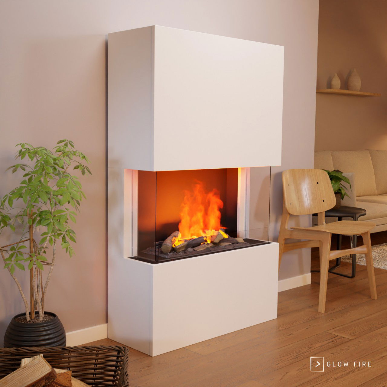 Glow Fire Tucholsky 3-sided Weiß Elektrokamin mit Wasserdampf