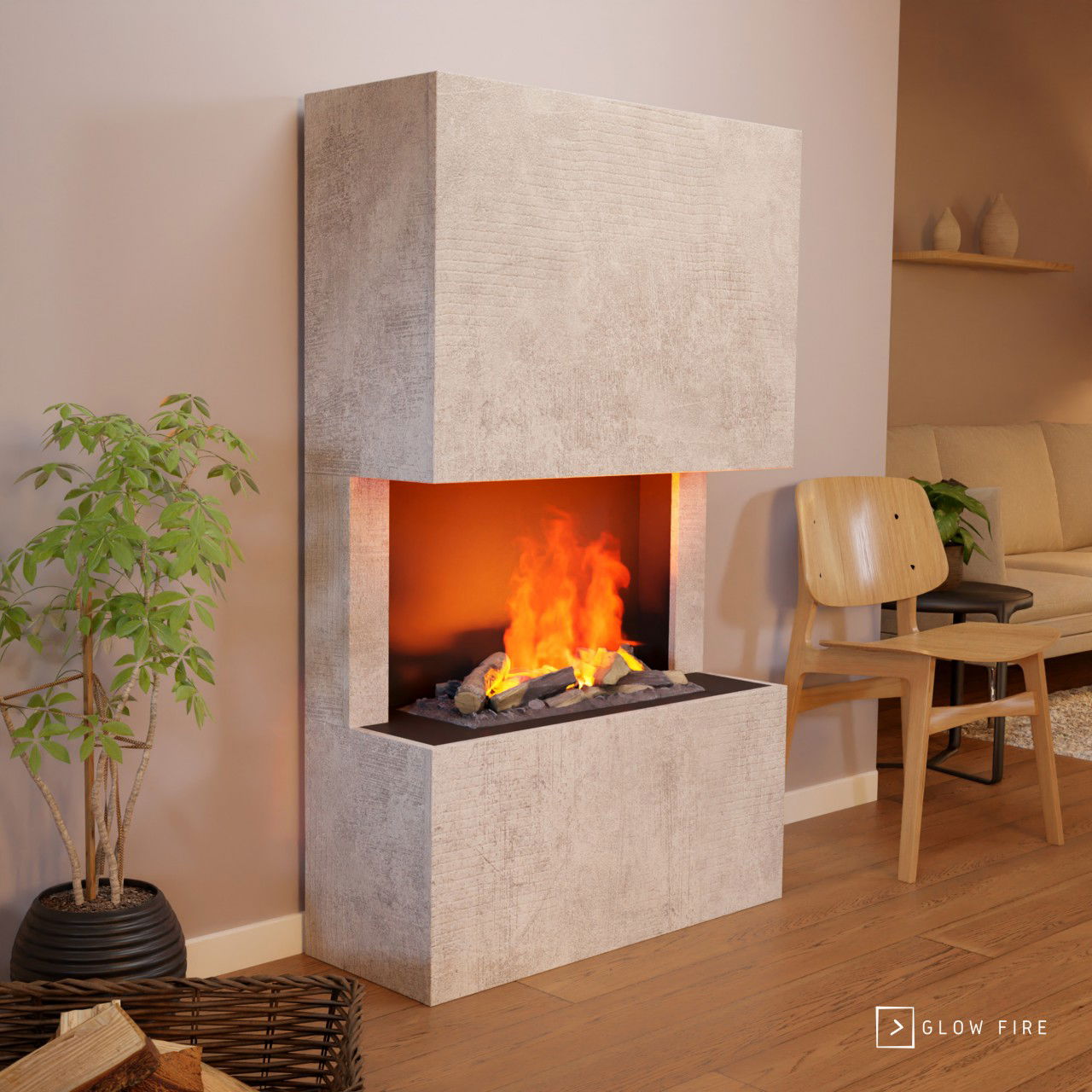 Glow Fire Tucholsky 3-sided Beton Elektrokamin mit Wasserdampf