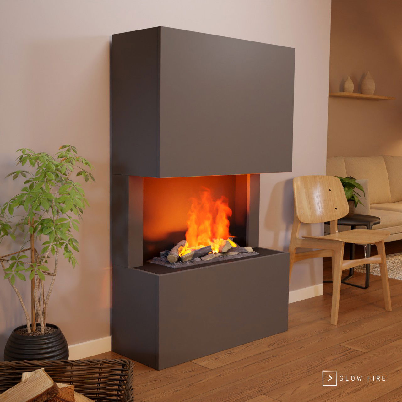 Glow Fire Tucholsky 3-sided Grau Elektrokamin mit Wasserdampf