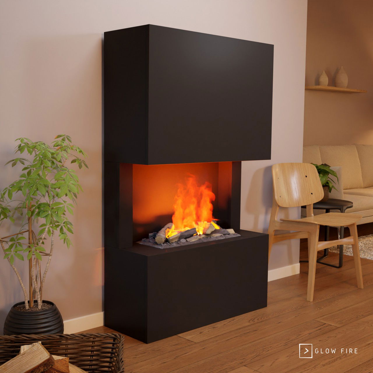 Glow Fire Tucholsky 3-sided Schwarz Elektrokamin mit Wasserdampf