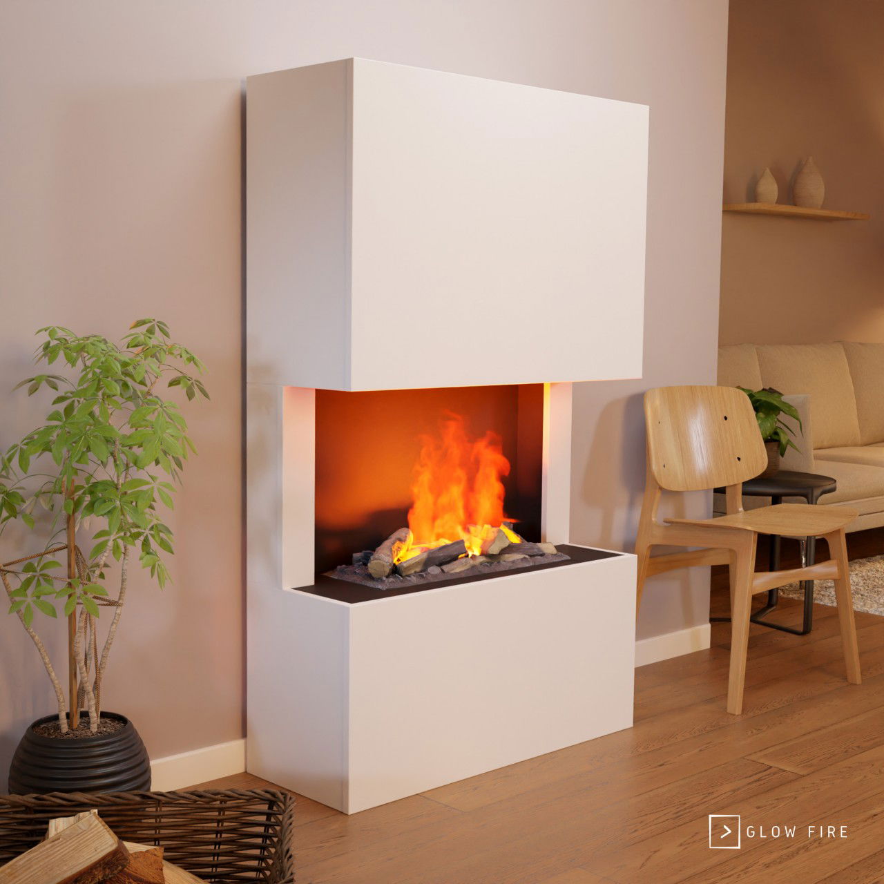 Glow Fire Tucholsky 3-sided Weiß Elektrokamin mit Wasserdampf
