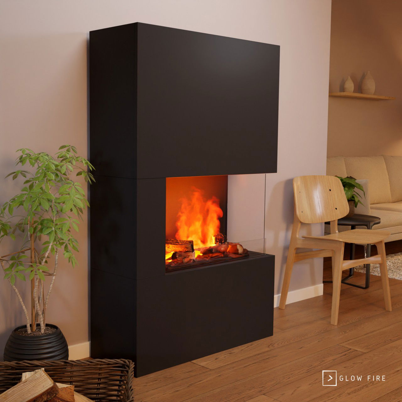 Glow Fire Tucholsky Right Corner Schwarz Elektrokamin mit Wasserdampf