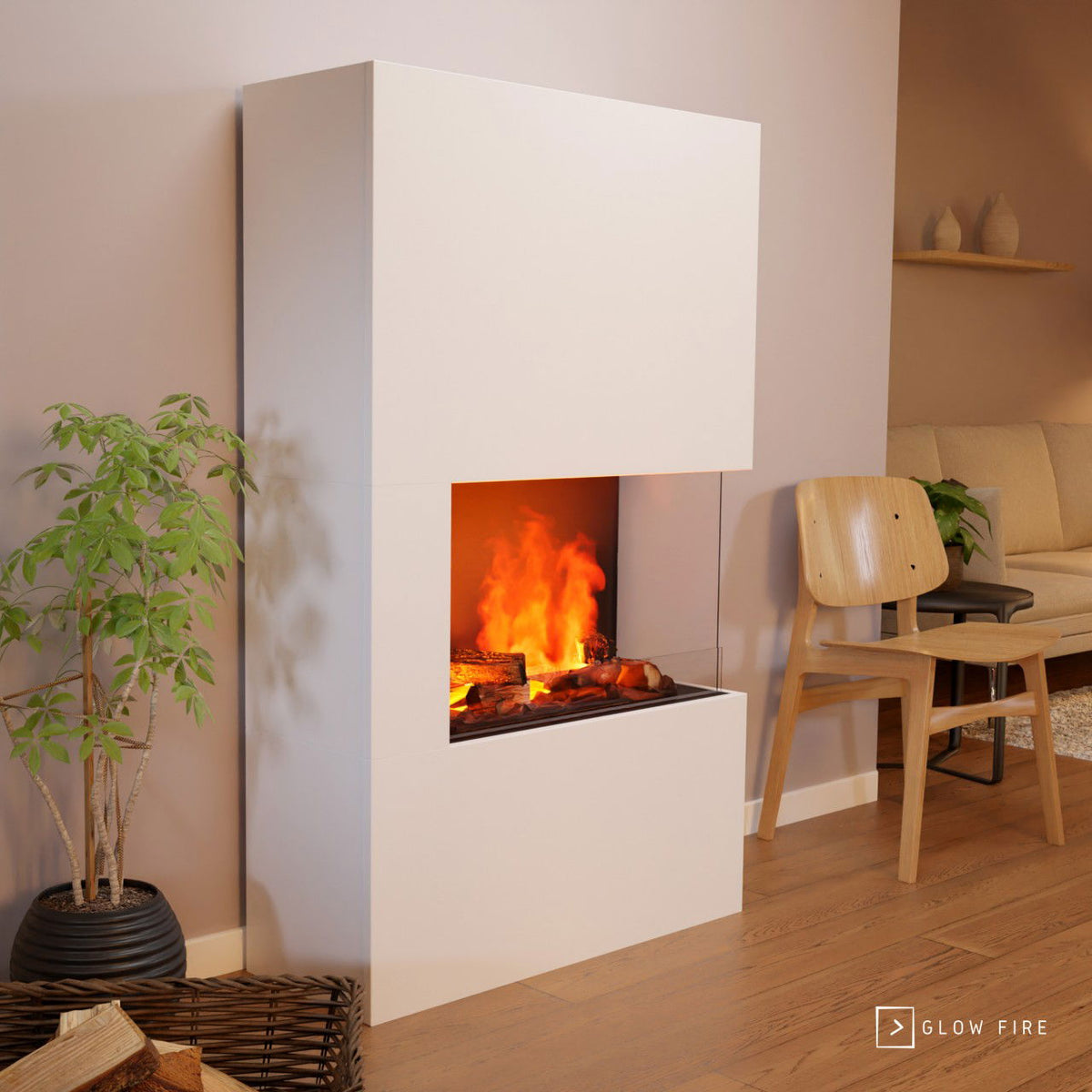 Glow Fire Tucholsky Right Corner Weiß Elektrokamin mit Wasserdampf