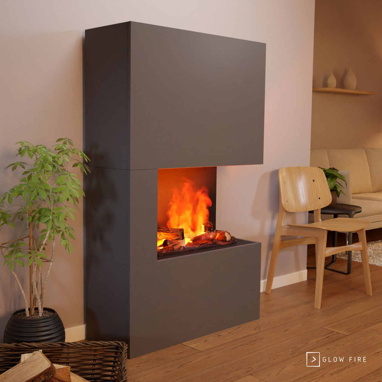 Glow Fire Tucholsky Right Corner Grau Elektrokamin mit Wasserdampf