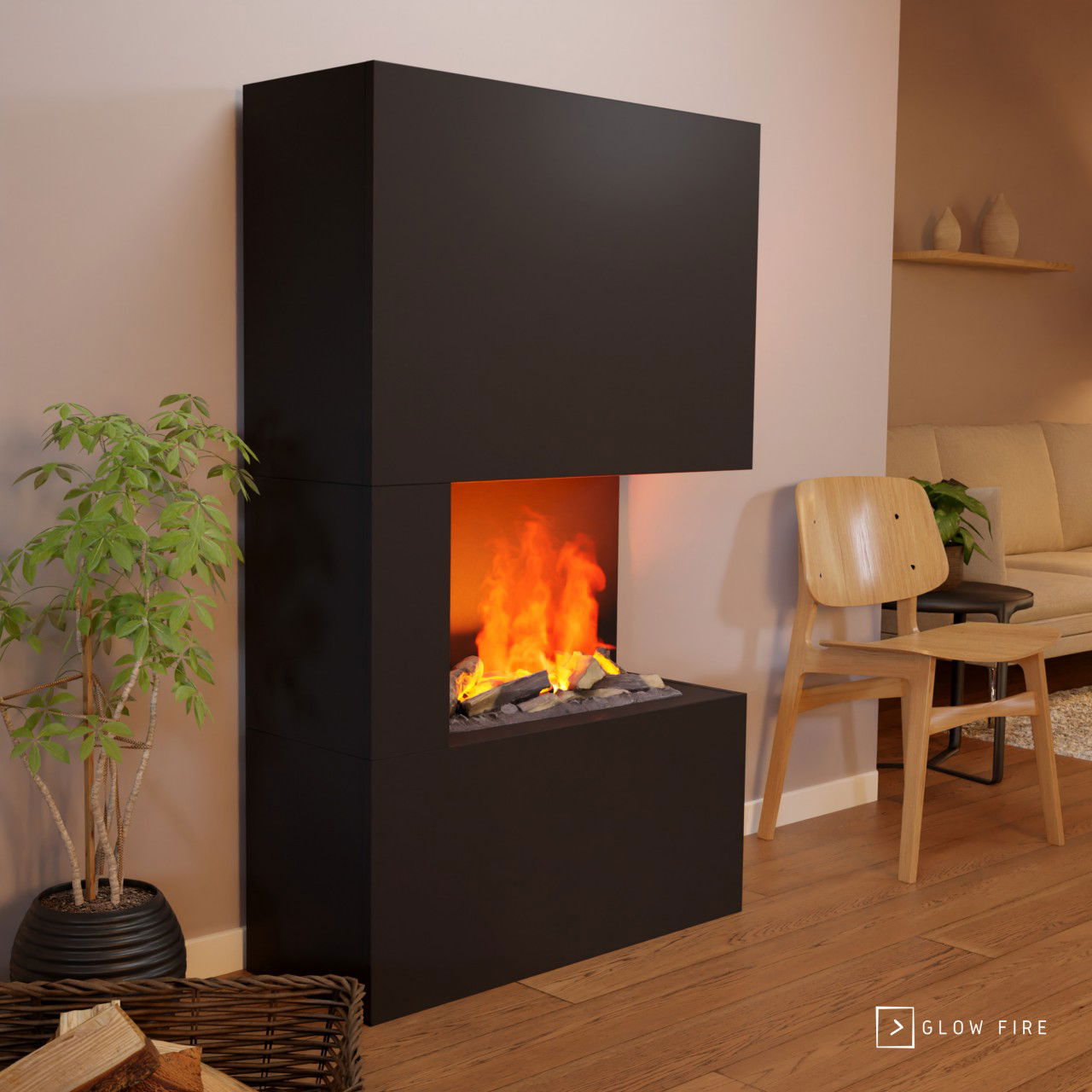 Glow Fire Tucholsky Right Corner Schwarz Elektrokamin mit Wasserdampf