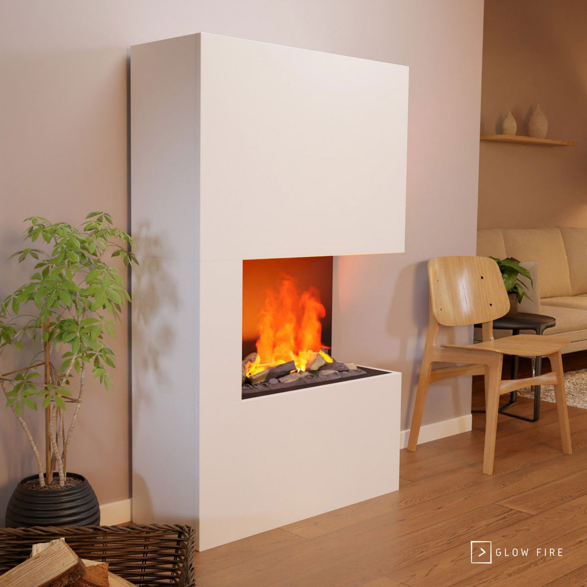 Glow Fire Tucholsky Right Corner Weiß Elektrokamin mit Wasserdampf