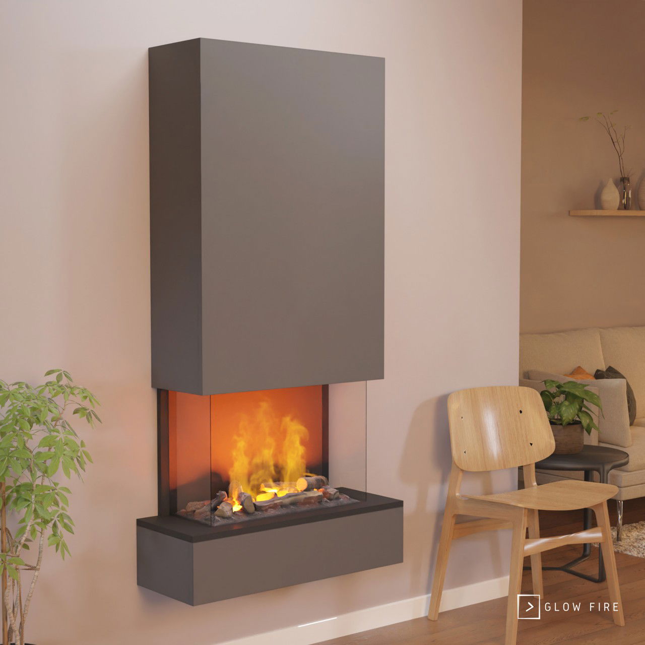 Glow Fire Hölderlin Hoch Grau Elektrokamin mit Wasserdampf