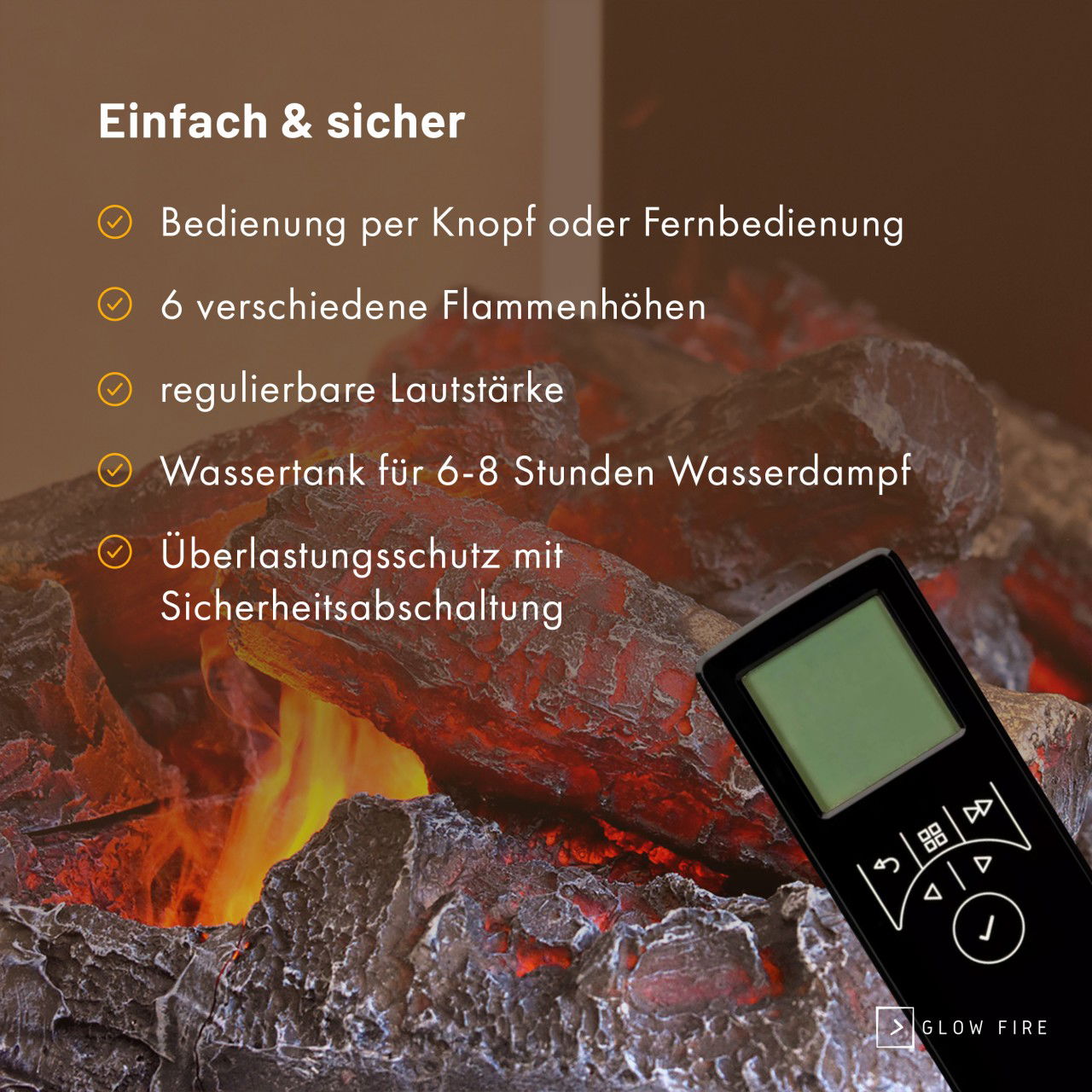 Glow Fire Hölderlin Weiß Elektrokamin mit Wasserdampf