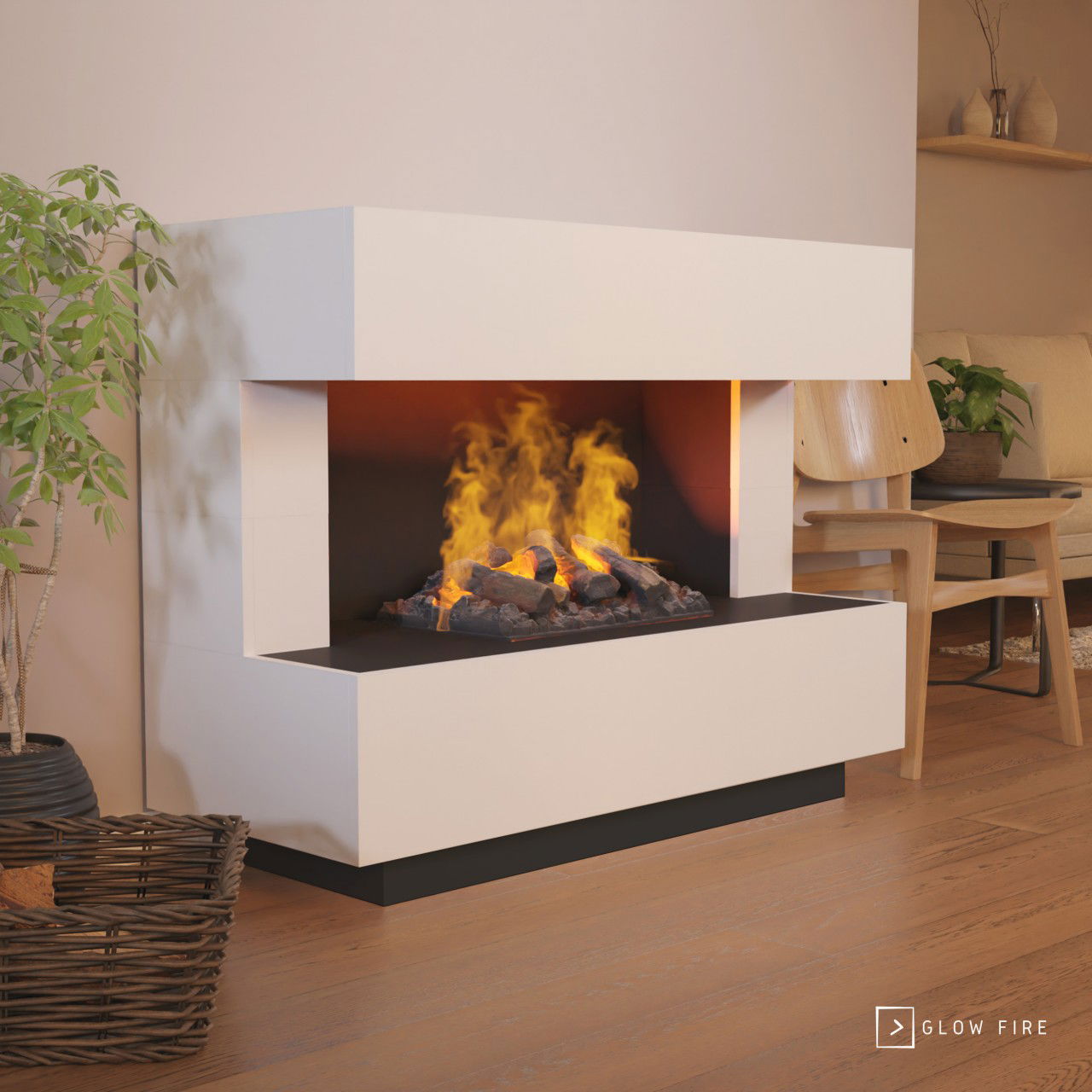 Glow Fire Kant Elektrokamin Opti-Myst Cassette 500 mit Holzdekoration