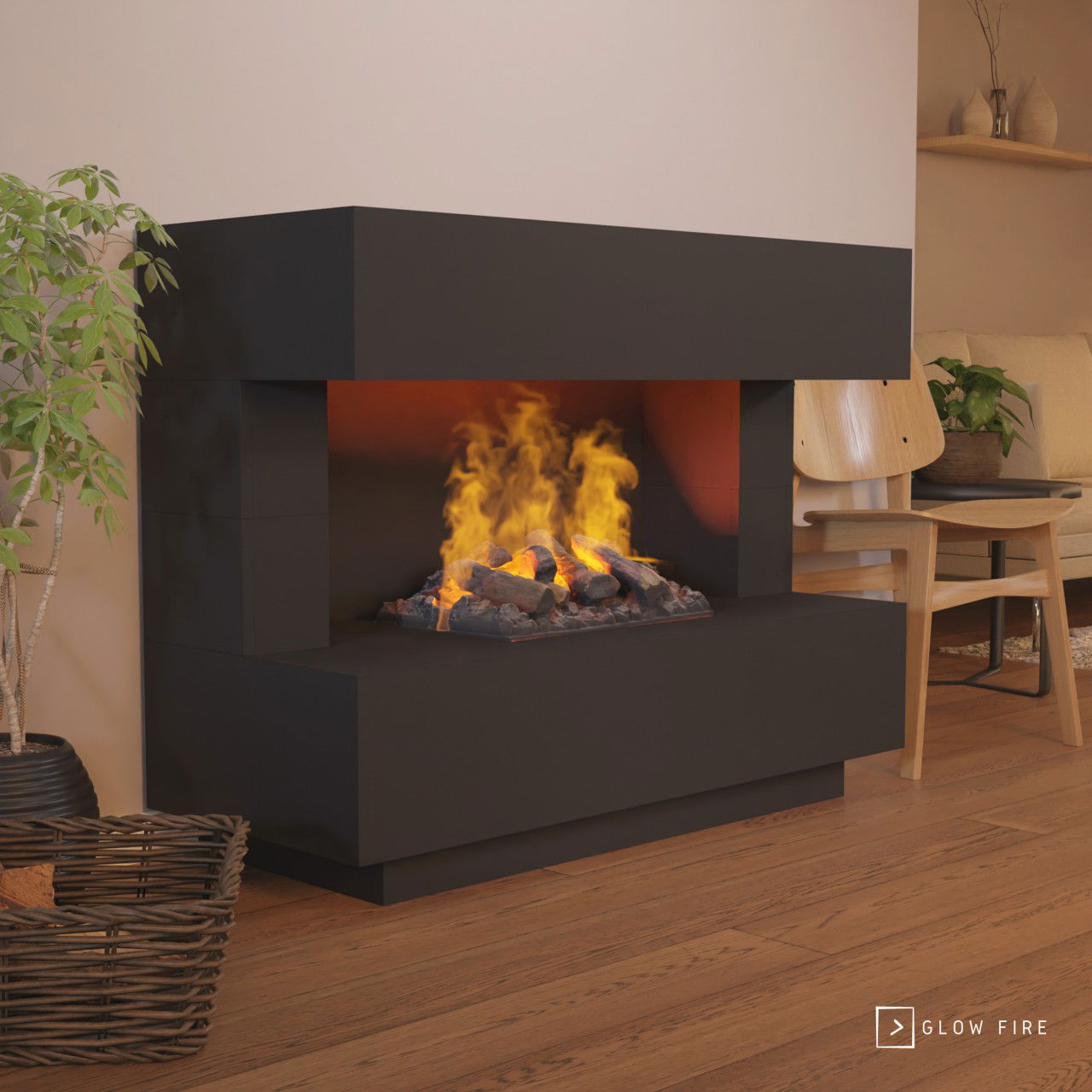 Glow Fire Kant Elektrokamin Opti-Myst Cassette 500 mit Holzdekoration