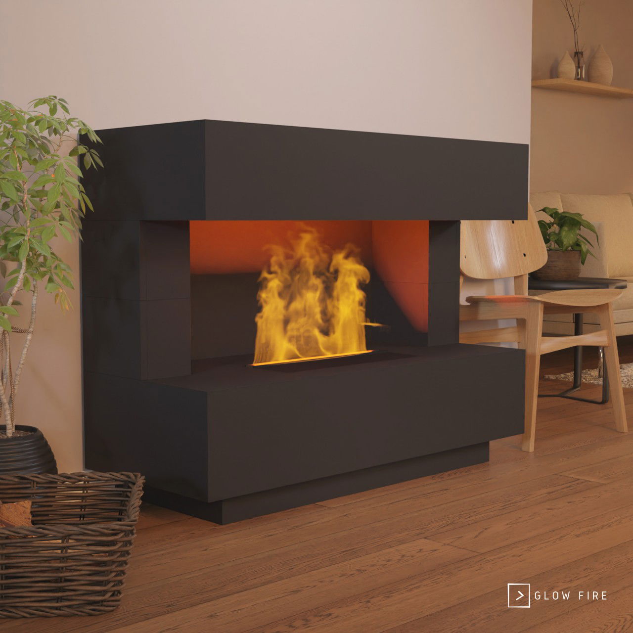 Glow Fire Kant Elektrokamin Opti-Myst Cassette 500 ohne Holzdekoration