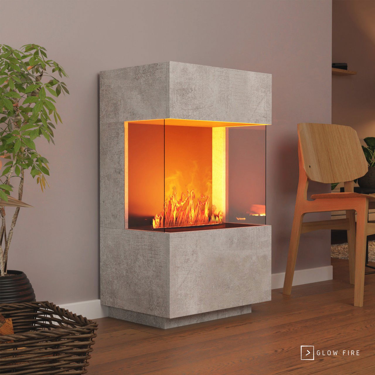 Glow Fire OGF1 Mini Beton Elektrokamin mit Wasserdampf