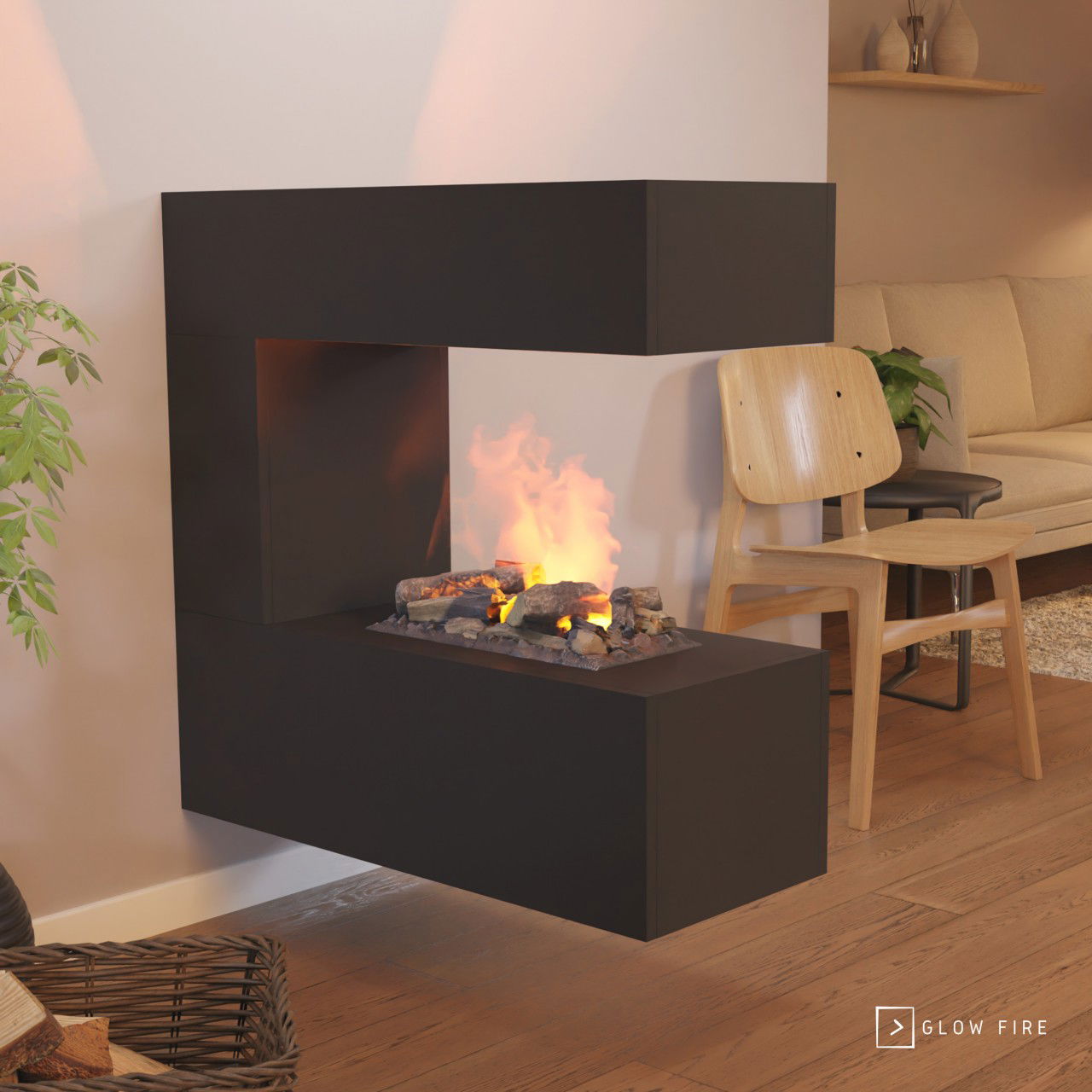 Glow Fire Schiller Hängekamin Schwarz Elektrokamin mit Wasserdampf