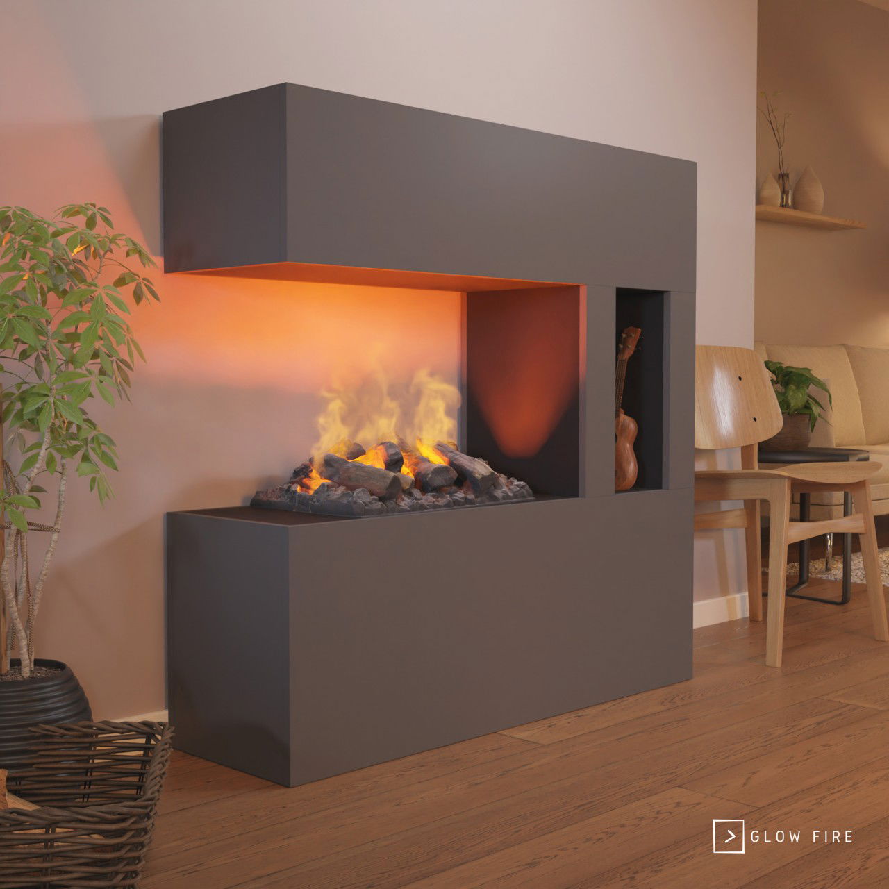 Glow Fire Schiller Pocket Elektrokamin Opti-Myst Cassette 500 mit Holzdekoration