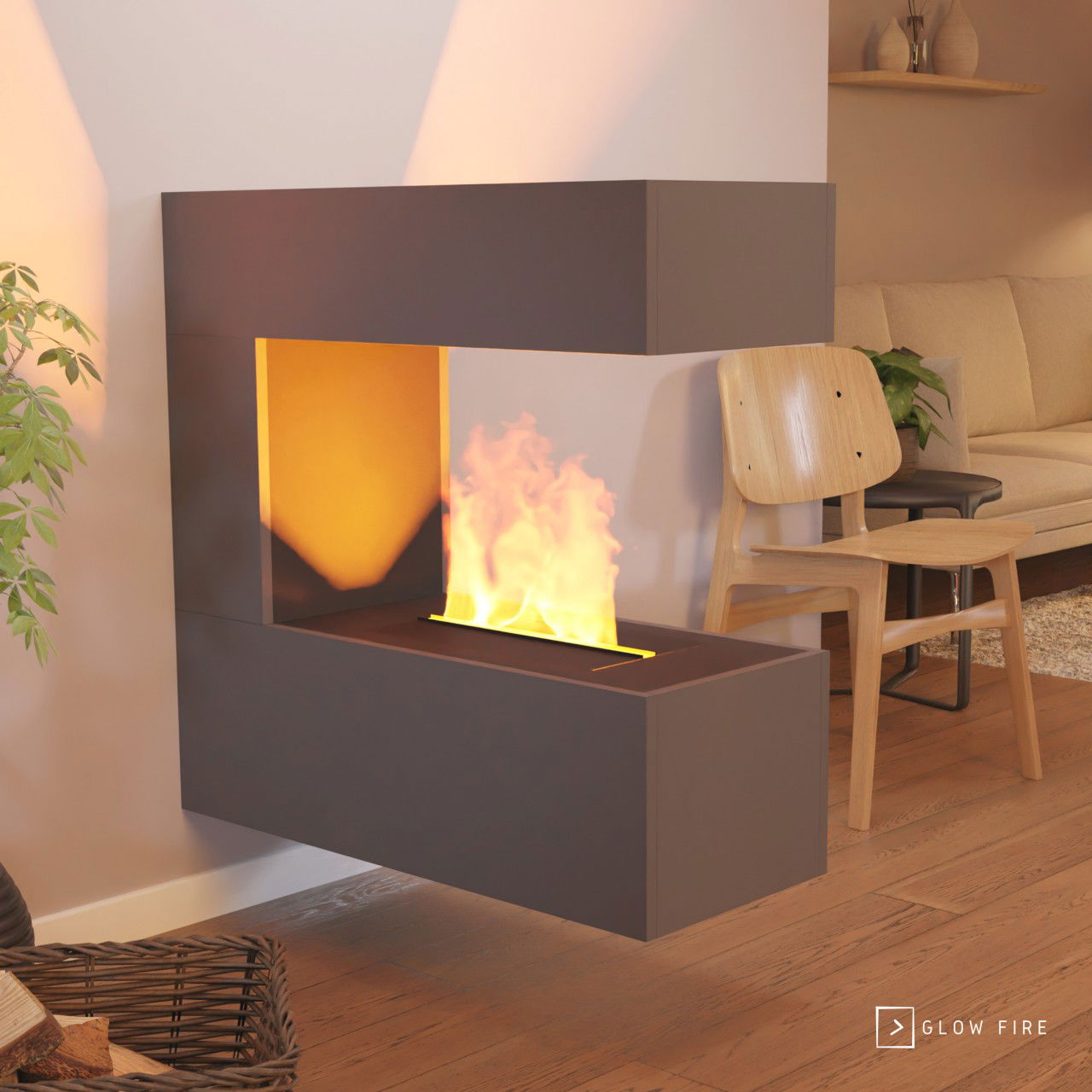Glow Fire Schiller Hängekamin Grau Elektrokamin mit Wasserdampf