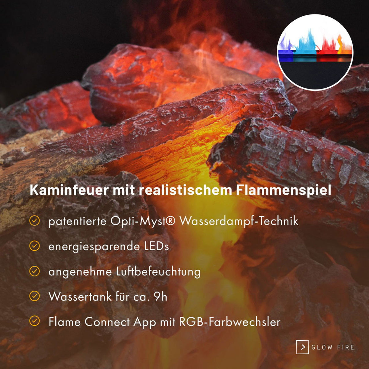 Glow Fire Hölderlin Hoch Elektrokamin Opti-Myst Cassette 500 ohne Holzdekoration